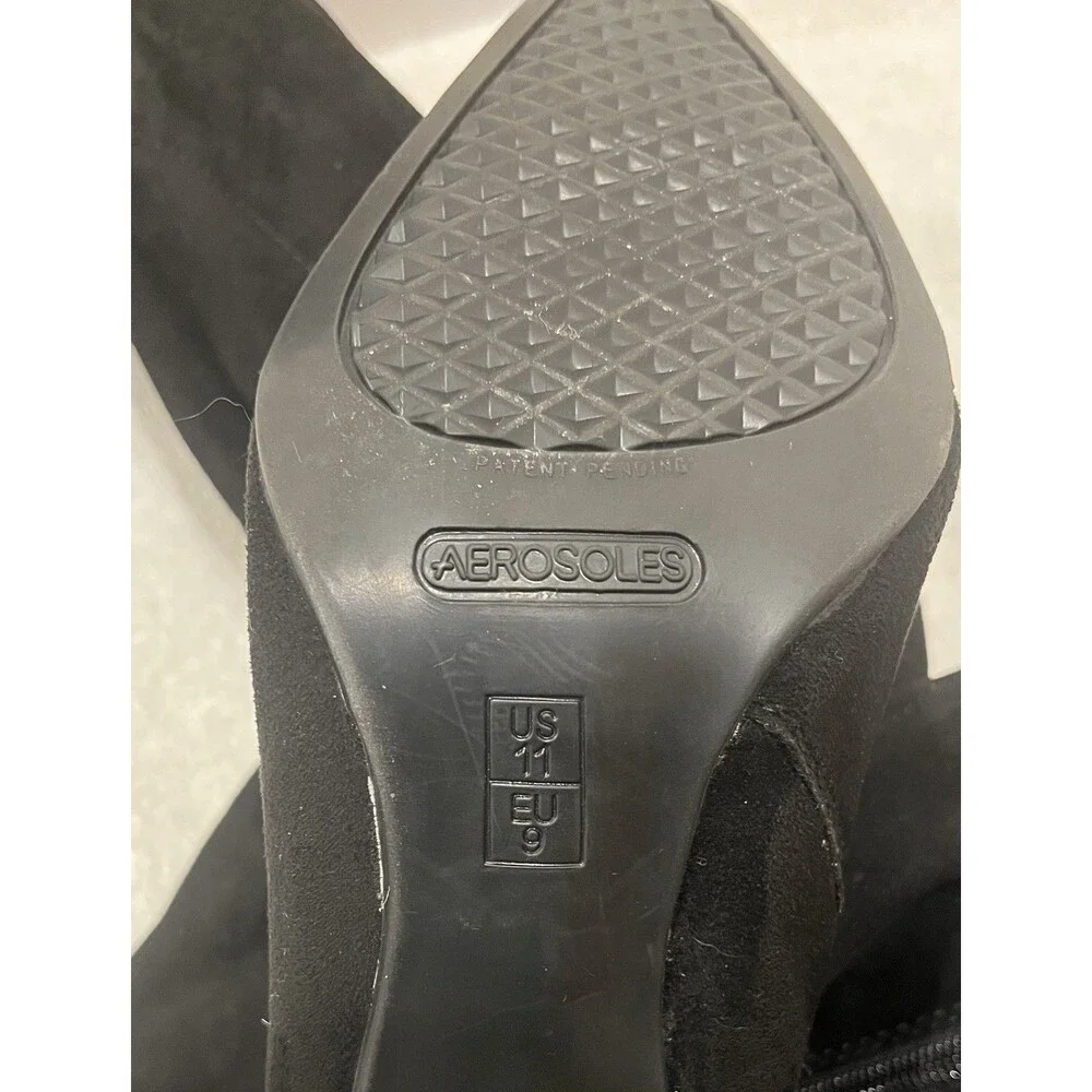 Aerosoles Risky Pizness Boots Women 11W Black Knee High Wide Square Toe Heels